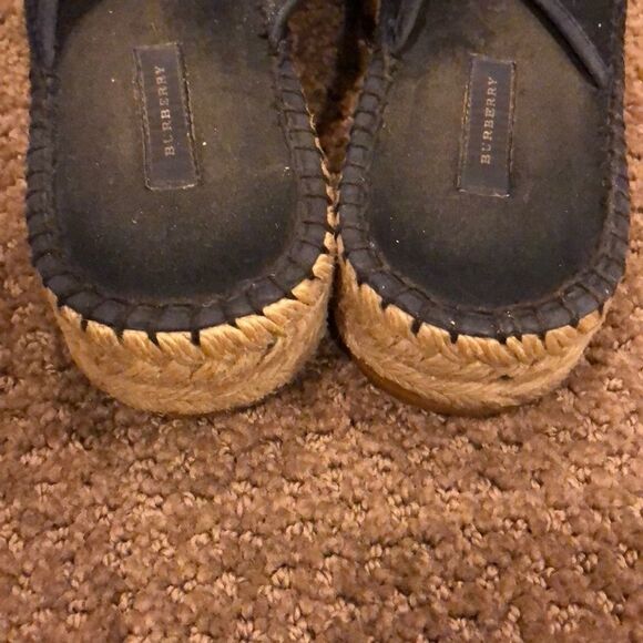 BURBERRY Black Espadrille Low Wedge Slide Sandals Size 8 - Picture 4 of 6